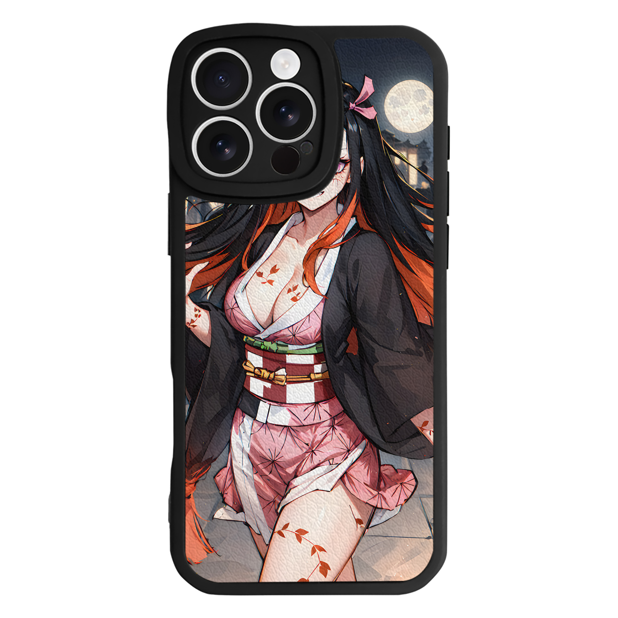 （画像用） 鬼滅の刃（きめつのやいば）竈門 禰󠄀豆子／かまど ねずこ Kamado Nezuko 【iPhone 16シリーズ対応】シリコンスマホケース（レザー調） 材質：シリコン
